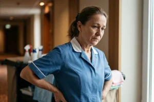 Femmes de ménage se tenant le dos pour illustrer les risques professionnels en hôtellerie